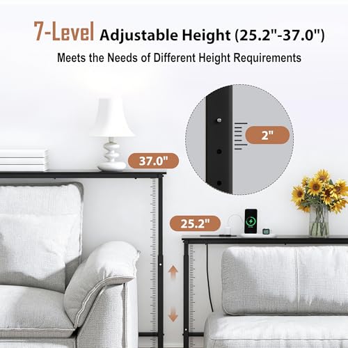 Adjustable Height Narrow Sofa Table with Built-in Power Outlets, 35" Long Console Table Behind Couch Table with Charging Station Skinny Entryway Table for Living Room & Hallway (Black) - color: Black, size: 35IN