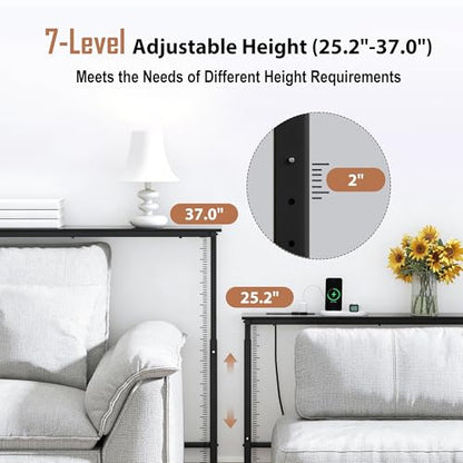Adjustable Height Narrow Sofa Table with Built-in Power Outlets, 35" Long Console Table Behind Couch Table with Charging Station Skinny Entryway Table for Living Room & Hallway (Black) - color: Black, size: 35IN