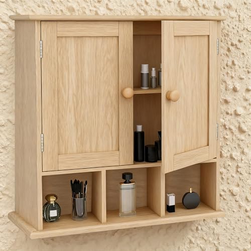 TaoHFE Natural Wooden Color Bathroom Wall Cabinet with 2 Door | Adjustable Shelves Over The Toilet Storage Wall Mounted Medicine Cabinets for Bathroom Laundry Room Kitchen - color: Wooden Color