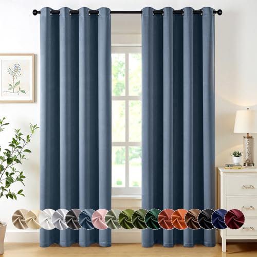 MIULEE Blackout Curtains for Bedroom 2 Panels 50 x 84 Inch Long Stone Blue | Thermal Insulated, Living Room Darkening Grommet Drapes, Noise Reducing, Light Blocking Window Treatments - color: Stone Blue, size: 50"W x 84"L (Pack of 2)