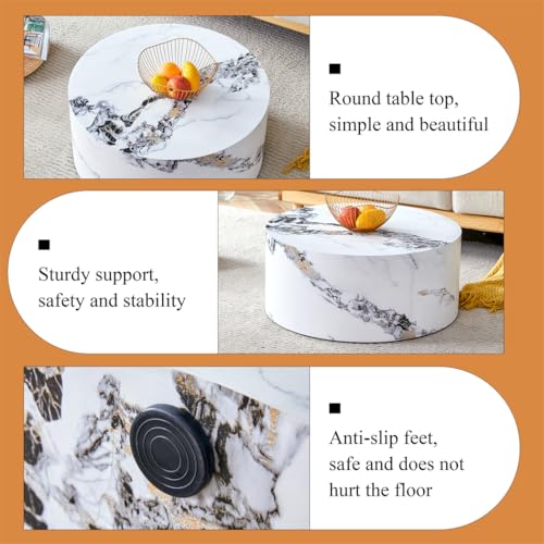 Round Coffee Tables Set for 3, Living Room Table and End Tables, White Faux Marble Coffee Table and Side Table, Center Tables Set, No Assembly Required - Ready to Use - color: 24'' Marble White, size: 24'' Coffee Table Set of 3