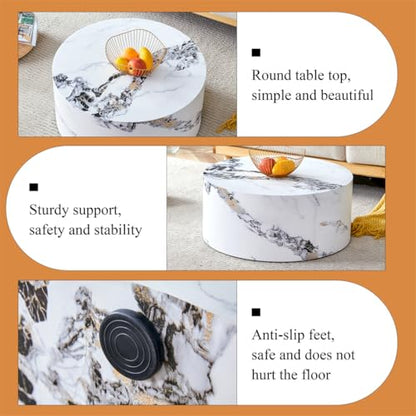 Round Coffee Tables Set for 3, Living Room Table and End Tables, White Faux Marble Coffee Table and Side Table, Center Tables Set, No Assembly Required - Ready to Use - color: 24'' Marble White, size: 24'' Coffee Table Set of 3