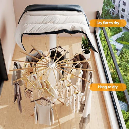LIENAHU Clothes Drying Rack Tripod,Drying Rack Clothing,Laundry Drying Rack,Floor Standing,16 Wooden Poles,Collapsible Drying Racks for Laundry,Retractable,Foldable,Folding - style: 16 Wooden poles