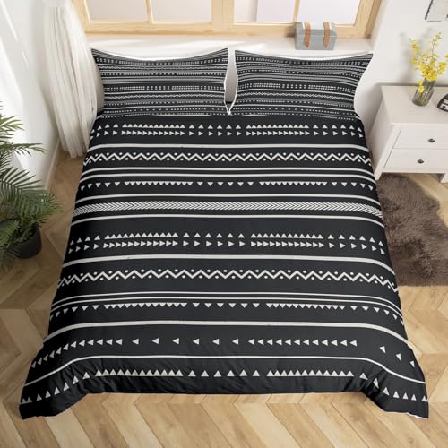 Aztec Comforter Cover Full for Men Women Black and White Geometric Triangle Printed Duvet Cover, Bohemian Striped Ethnic Retro Boho Reversible Southwestern Bedding Set with Zipper Luxury Soft - color: Multi 06, size: Full