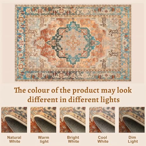 Tangsoo 2x3 Washable Rugs for Entryway, Vintage Non Slip Small Rug Orange | Oriental Indoor Front Door Rug, Boho Soft Low Pile Door Mat Carpet Throw Rugs for Entry Entrance Kitchen Bedroom Home Decor - color: Rusty Orange, size: 2' X 3' (Rectangular)