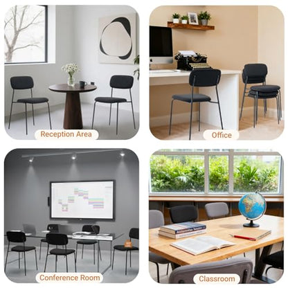 Sidanli Stackable Waiting Room Chairs, Armless Upholstered Guest Chairs Set of 4 with Comfotable Cushion for Conference Reception Break Room Lobby, Black - color: Black