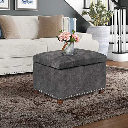 Ottoman with Storage,24" Fabric Ottoman Foot Rest with Hinged Lid Small Rectangle Upholstered Tufted Foot Stools Ottomans for Bedroom Living Room Entryway,Grey - color: Grey