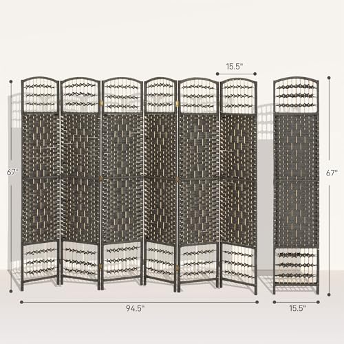 HOMCOM 6 Panel Room Divider, Folding Privacy Screen, 5.6', Dark Gray | Room Separator, Wave Fiber Freestanding Partition Wall Divider - color: Dark Gray, size: 6 Panel