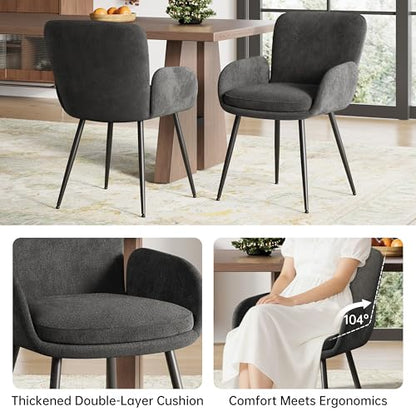 VKNOW Modern Upholstered Dining Chairs Set of 6 with Armrest, Dark Grey | Armed Dining Room Chairs with Metal Legs, Kitchen Chairs for Restaurant Kitchen Living Room - color: Dark Grey, size: Set of 6