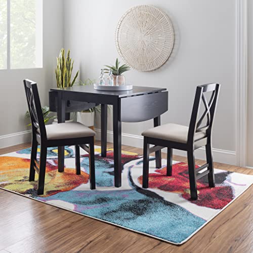 Linon Torino Black Wood 30" Square Drop Leaf Table - 30" X 48" Fully Extended - color: Black