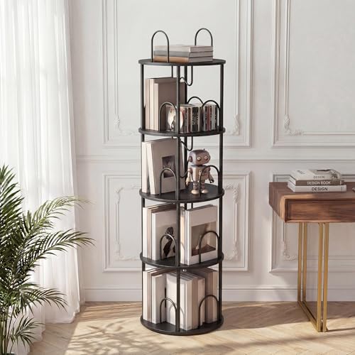 4 Tier Rotating Bookshelf, 360° Spinning Bookshelf Tower, Narrow Corner Book Shelf, Revolving Bookcase Corner Tall Book Shelf for Small Spaces, Bedroom, Living Room, Black - color: Black, size: 4 Tier, 55″H