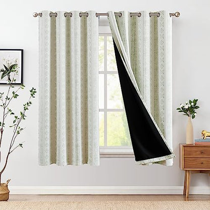 jinchan Boho Blackout Curtains 63 Inch Length for Bedroom Living Room | Sage Green on Beige Geometric Printed Grommet Curtains Room Darkening Thermal Insulated Window Treatments 2 Panels - color: Boho | Sage Green on Beige, size: 52"W x 63"L (Pack of 2)