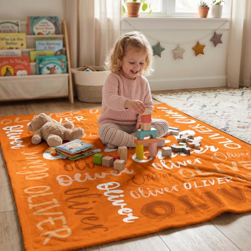 Personalized Blanket with Name, Custom Name Blanket Gifts for Kids Adults Boys Girls Teen, Soft Customized Fleece Flannel Throw for Bedroom Living Room, Birthday Christmas - color: Orange