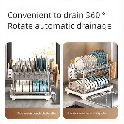 TarnorLe Double Layer Dish Drying Rack, Storage Super Large Bowl Dish Rack, Multifunctional Kitchen Countertop with Drain Pan, 304 Stainless Steel Kitchen Drying Rack, Tableware, Glass Drying Rack