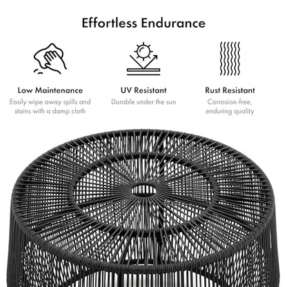 Furniture of America Ysar Boho Rattan Round Coffee Table Outdoor with Metal Frame, All-Weather and Rust Resistant, Handcrafted Coastal Furniture for Patio, Poolside, Garden, Yard, Gray - color: Grey/18.9 In.