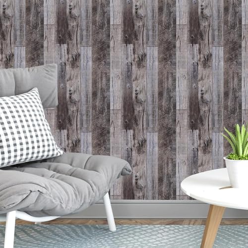 Yun-aeon Gray Wood Peel and Stick Wallpaper 17.3" X 80" Self Adhesive Wallpaper Backsplash Line Removable Wall Paper Bathroom Old Furniture Renovation Furniture - color: Natural Wood-Gray, size: 17.3" x 80"