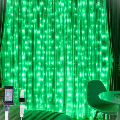 HEYFUNi Green Christmas Curtain Lights, 304 LED 9.8FT x 9.8FT Window Lights | Green Hanging Fairy Lights with 8 Modes, Waterproof Window String Lights for St. Patrick’s Day, Party, Bedroom Wall Backdrop - color: Green, size: 9.8ft*9.8ft