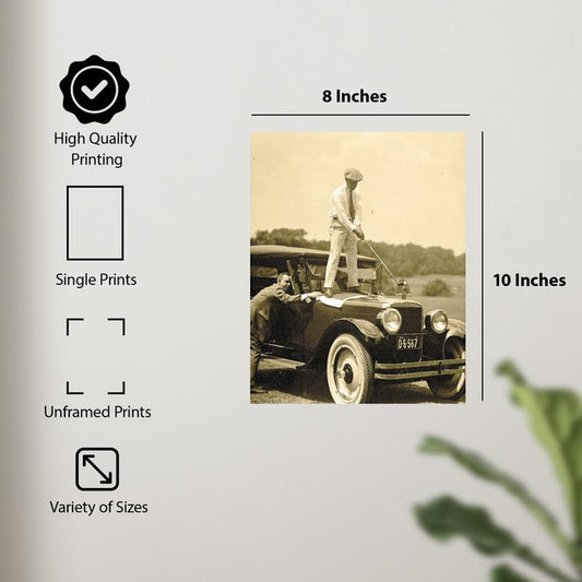 ALPINE INK CO. Vintage Golfer Poster - Classic Antique Automobile Scene Wall Poster - Retro Sports Illustration with Timeless Humor Style - 8x10 Unframed Print - color: Style-13, size: 8"L x 10"W