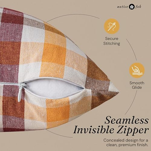 Native Fab Premium Throw Pillow Covers 2 Pack, 18x18 Inches, 100% Cotton, Gingham Check Square Cushion Cases, Thanksgiving Home Decor for Sofa, Couch, Living Room, Burgundy & Mustard - color: Gingham Harvest Burgundy & Mustard Yellow, size: 18" x 18" (Pac