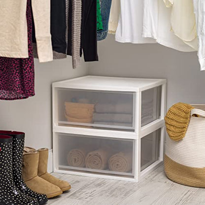 IRIS USA 2-Pack, 47 Qt. Extra Large Stacking Drawer with Clear Door, White | Store shoes, clothing, linens, pantry items, and household essentials with organized storage for everyday needs - size: 47 Qt., style: 2 Pack