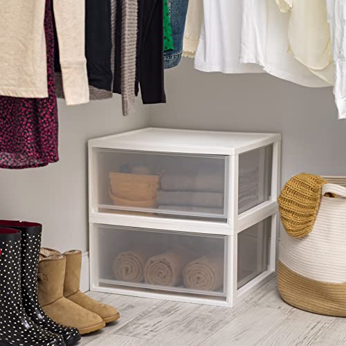 IRIS USA 2-Pack, 47 Qt. Extra Large Stacking Drawer with Clear Door, White | Store shoes, clothing, linens, pantry items, and household essentials with organized storage for everyday needs - size: 47 Qt., style: 2 Pack
