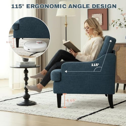 Accent Chair for Living Room,Mid-Century Arm Chair Fabric Living Room Chairs,Upholstered Reading Chair for Bedroom,Single Sofa Chair with Wood Legs for Apartment (1, Chenille Blue) - color: Blue
