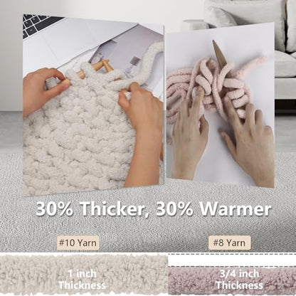 Cozyful Chunky Yarn for Hand Knitting - #10 Chunky Chenille Yarn, Jumbo Big Thick Chunky Yarns for Crocheting, Super Bulky Chunky Knit Blanket Yarns, 8 Skein (22 yds 8 oz Each Skein), Beige White - color: Beige White