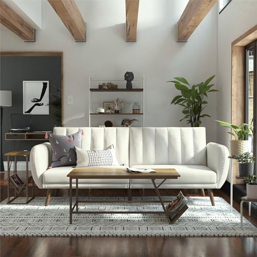 Novogratz Brittany Futon, Convertible Sofa & Couch,White Faux Leather - color: White Faux Leather