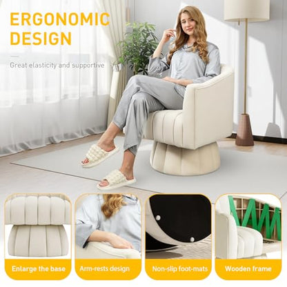 Dewhut Swivel Accent Chair, Barrel Accent Chair, Velvet, Beige | Velvet Upholstered Round Arm Chair with 360° Swivel Base, Mid Century Modern Living Room Chair, Easy Setup - color: Beige