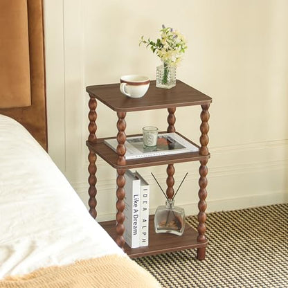 Fultyle Small Side Table, 3-Tier End Table Living Room with Storage, Wood Accent Table Bedside Table for Bedroom, Office and Small Spaces (Walnut Brown) - color: Walnut Brown