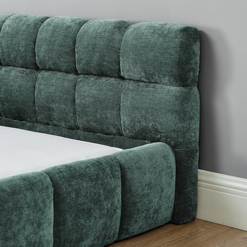 Chenille Fabric Upholstered Platform Bed Frame with Soft Headboard, Modern Low Profile Grounded Design, No Box Spring Needed, Sturdy MDF & Wood Frame, Neutral Style (Blue green, King (U.S. Standard)) - color: Blue Green, size: King (U.S. Standard)