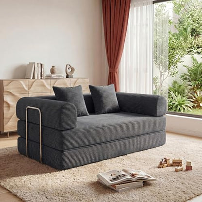 59" Boneless Couch,4-in-1 Futon Sofa Bed Modular Loveseat Sleeper Folding Compressed Couch with Pillows,No Assembly Required Convertible Sofa Bed for Living Room Bedroom Guest Room,Grey - color: Grey, size: 59.06" Loveseat Sofa