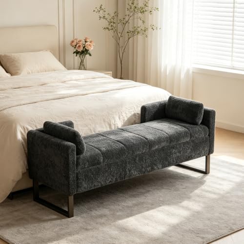 Chifee & Vingol 64" W Storage Benches End of Bed Bench, Charcoal - color: 64"-charcoal