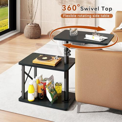 IBUYKE 360° Swivel Height Adjustable C Shaped Side Table,Black UTVT006B | Tv Tray Table,End Table for Small Spaces Sofa Bed,With Storage Shelf,3-Tier Night Stand,For Living Room,Bedroom - color: Black
