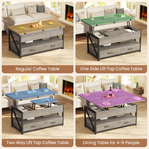 Itaar 40" Lift Top Coffee Table with 2 Drawers Storage for Living Room | Grey 4 in 1 Expandable Coffee Table with 2 Drawers & LED Light & Hidden Compartmen for Dining Living Room Table - color: Grey