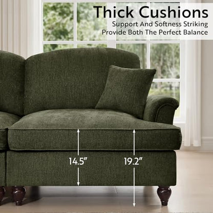 Modular Sectional Sofa Couch, Comfy Chenille Sofa with Removable Ruffled Skirt, Flared Armrests, Sturdy Legs, Convertible 3-Seat for Living Room, Bedroom, Apartment (Green) - color: Green, size: 107.1 Inch