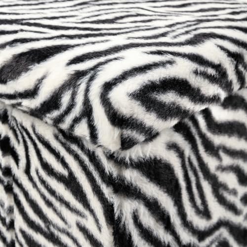 Luxe Faux Fur Storage Ottoman, Zebra Black/White, 12 x 12 x 12 in | Engineered Wood, Tool-Free Assembly, Modern Style, Seat And Footrest - color: Zebra Black/White, size: 12"D x 12"W x 12"H