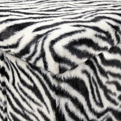 Luxe Faux Fur Storage Ottoman, Zebra Black/White, 12 x 12 x 12 in | Engineered Wood, Tool-Free Assembly, Modern Style, Seat And Footrest - color: Zebra Black/White, size: 12"D x 12"W x 12"H