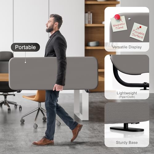 DECOLAB Desk Dividers, Standing Table Partition Panel 48"x18", Sterling | Free Standing Desk Screen. For Home, Office, Student, Test, Study, Classroom. No Drill. - color: Sterling