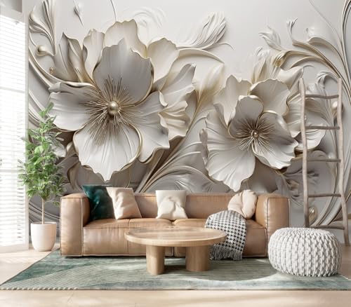 XMPMBM-Peel and Stick 3D Embossed Flowers Wallpaper Beige Floral wall Mural | Thick and tear-resistant,Will not be damaged during repositioning,Living Room Bathroom,Bedroom wallpaper.L-137"X96" - color: M11, size: 137"x96"