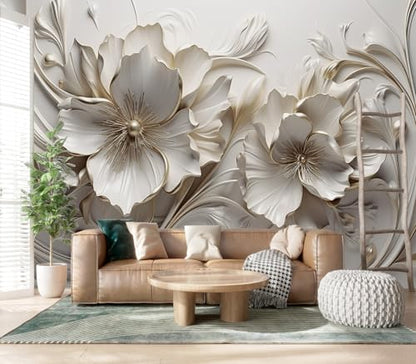 XMPMBM-Peel and Stick 3D Embossed Flowers Wallpaper Beige Floral wall Mural | Thick and tear-resistant,Will not be damaged during repositioning,Living Room Bathroom,Bedroom wallpaper.XL-157"X108" - color: M11, size: 157"x108"