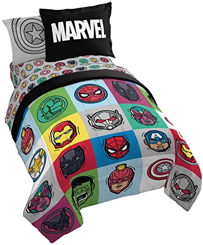 Marvel Avengers Iron Man Twin Comforter Set 5 Piece Kids Bedding, Multi | Hulk Captain America Thor, Bed in a Bag, Comforter Sheets Sham Pillowcase, Soft Microfiber, Machine Washable, Boys Gift