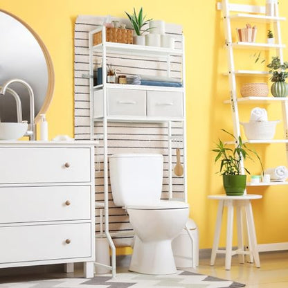 YBING Over The Toilet Storage Cabinet, Over Toilet Bathroom Organizer with Drawer, Roll Holder and Hooks, Bathroom Storage Cabinet, Wooden, White - color: Whtie