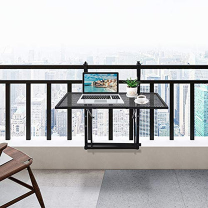 Tangkula Outdoor Folding Hanging Table, 5 Height Adjustable & Foldable Space Saving Railing Serving Table, Width from 1.5 inch to 4 inches, Suitable for Patio, Balcony and Deck - size: 24” x 19” x 24"-32.5”
