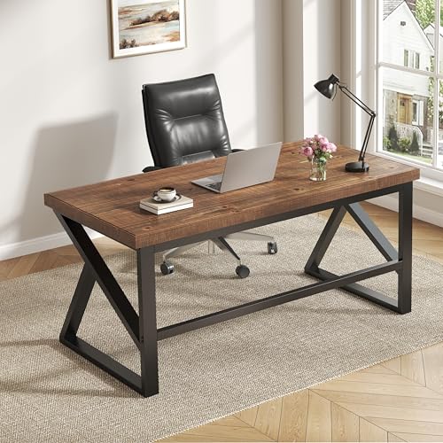 Solid Wood Computer Office Desk Small Writing Desks for Home 55 Inch | Minimalist Rustic Real Natural Wood Table for Home Office Industrial PC Gaming Computer Workstation - color: Brown, size: 55 inch