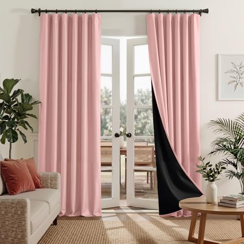 RYB HOME 100% Blackout Pink Curtains for Girls Bedroom 90 inches Long | Heat & UV Blocking, Total Room Darkening, Noise Reducing, Back Tab, For Bedroom Dining Room Theater, W52 x L90, 2 Panels - color: Pink, size: 52"W x 90"L (Pack of 2)
