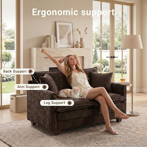 50" Love Seat, Small Cloud Sofa Couch with 2-Layer Cushion & 27" Deep Seat, 2 Pillows for Small Spaces, Bedroom, Apartment, Office, Living Room, in a Box, Brown - color: Brown, size: Loveseat