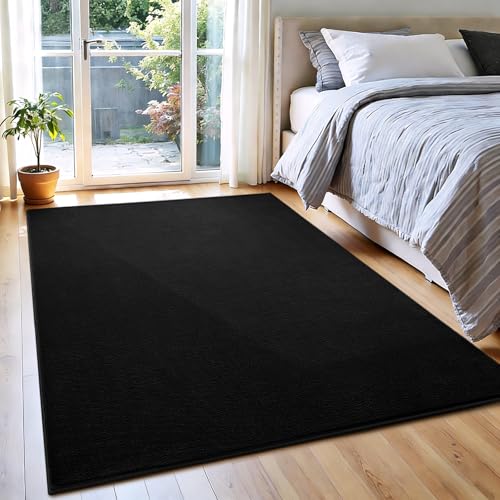 Vasofe Black Area Rugs for Living Room Bedroom, 4x6 Modern Memory Foam Rug | Thickened Throw Carpet, Super Soft Kids Boys Girls Rug, Non Slip Washable Carpets for Dorm Nursery Classroom Office Decor - color: Black, size: 4' x 6' (Rectangular)
