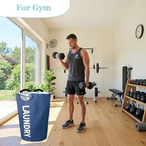 WOOHA 125L Large laundry basket,Collapsible laundry hamper, Tall Clothes Baskets Folding Washing Bin Foldable Fabric Hamper Bags for Bedroom, Closet,Bathroom,College,laundry bag,navy blue - color: Navy blue, size: 125L-XXXL