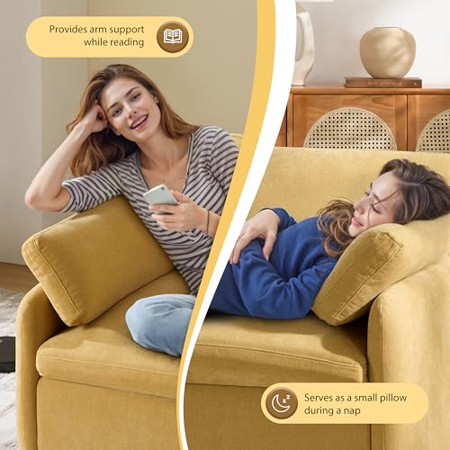 Merax 50 x 43 Oversized Chenille Single Sofa Chair,Wide and Deep Seat Accent Chair,Modern Upholstered Comfy Couch with Pillows for Living Room,Apartment,Bedroom,Yellow - color: Yellow